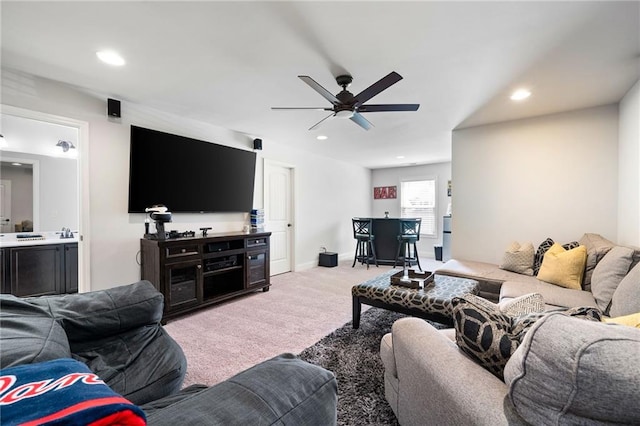 176 Red Wood Dr, Dallas, GA 30132 - living room featuring ceiling fan, carpet, and recessed lighting