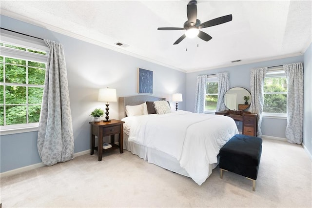 4522 Reva Ct NE, Marietta, GA 30066 - bedroom featuring crown molding, light colored carpet, and a ceiling fan