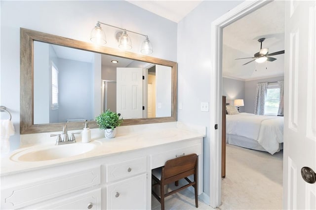 4522 Reva Ct NE, Marietta, GA 30066 - full bathroom featuring connected bathroom, vanity, ceiling fan, and a stall shower