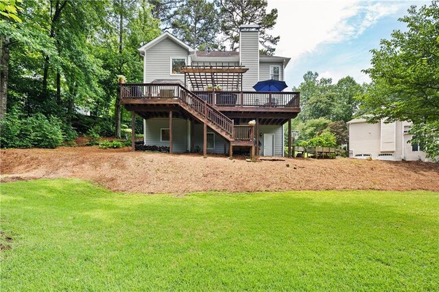 4522 Reva Ct NE, Marietta, GA 30066 - rear view of house with a wooden deck, a yard, and a chimney