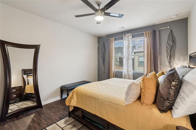 bedroom featuring ceiling fan and light hardwood / wood-style flooring