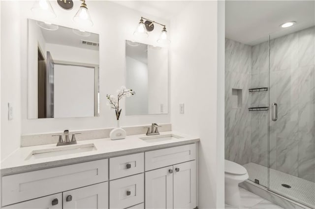 2206 Loring Ct, Decatur, GA 30032 - full bathroom featuring a marble finish shower, marble finish floor, a sink, and visible vents