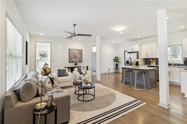 2206 Loring Ct, Decatur, GA 30032 - living area with recessed lighting, wood finished floors, and a ceiling fan