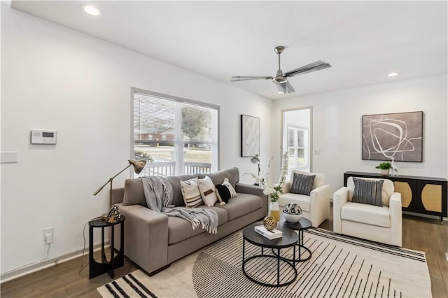 2206 Loring Ct, Decatur, GA 30032 - living room featuring recessed lighting, a ceiling fan, wood finished floors, and baseboards