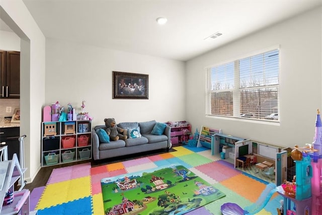 game room featuring visible vents and wood finished floors