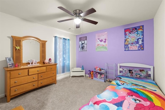 bedroom featuring carpet flooring and a ceiling fan