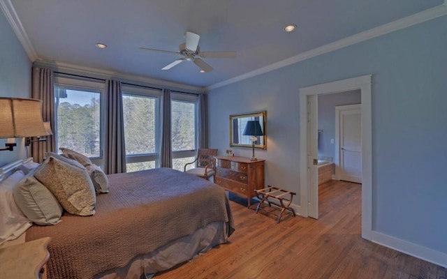 126 Jenkins Cir, Lakemont, GA 30552 - bedroom with crown molding, wood finished floors, recessed lighting, and ceiling fan