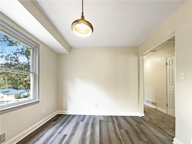 unfurnished room featuring dark hardwood / wood-style floors and a healthy amount of sunlight