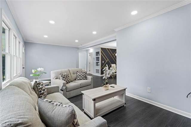 1931 Selwyn Dr, Decatur, GA 30035 - living area with dark wood-style floors, baseboards, recessed lighting, and crown molding