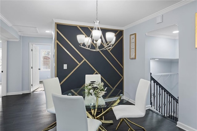 1931 Selwyn Dr, Decatur, GA 30035 - dining space featuring wood finished floors, baseboards, crown molding, a chandelier, and recessed lighting