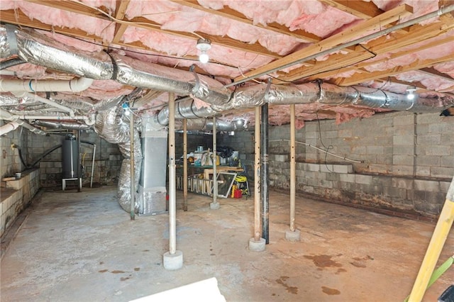 1931 Selwyn Dr, Decatur, GA 30035 - unfinished below grade area featuring gas water heater, heating unit, and concrete block wall