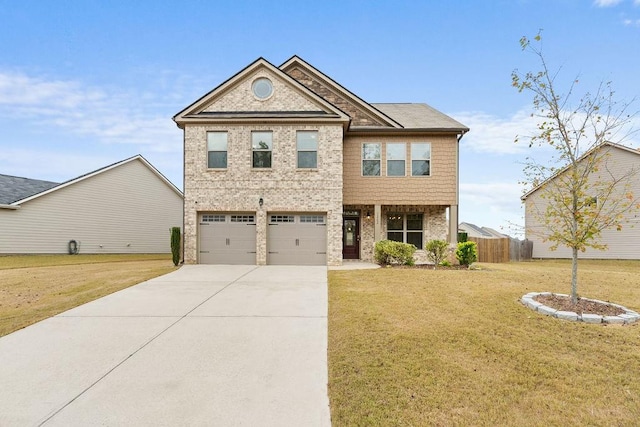 view of front of property with a front lawn and a garage