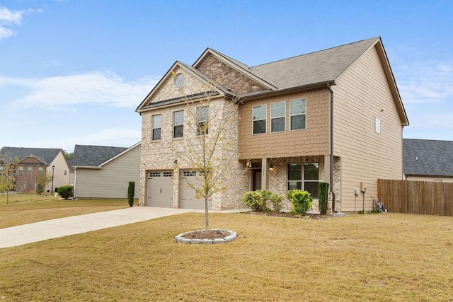 view of front facade featuring a garage and a front yard