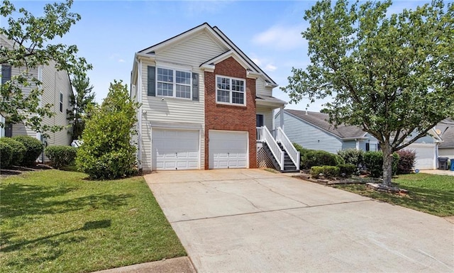 1910 Towne Park Dr, Mcdonough, GA 30252 - traditional-style house featuring brick siding, a front lawn, an attached garage, and concrete driveway