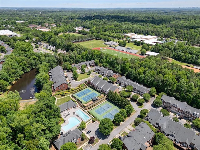 aerial view with a water view