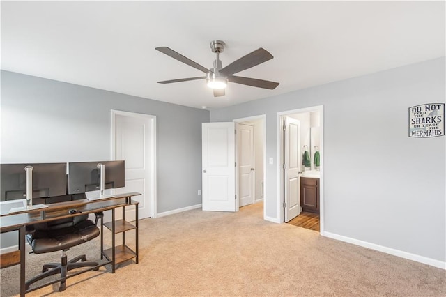 244 Grand Central Way, Cartersville, GA 30120 - home office with light colored carpet, a ceiling fan, and baseboards