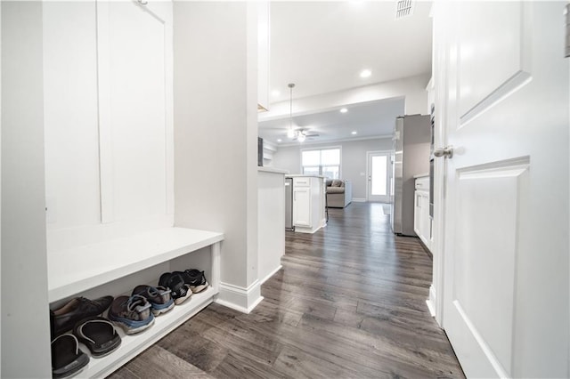 mudroom featuring dark hardwood / wood-style floors