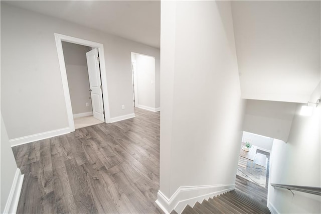 stairway featuring hardwood / wood-style floors