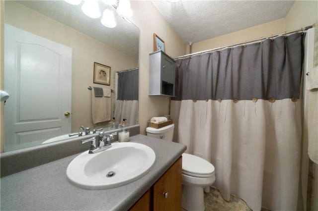 2281 Carlan Rd, Jasper, GA 30139 - bathroom featuring toilet, vanity, a textured ceiling, and curtained shower