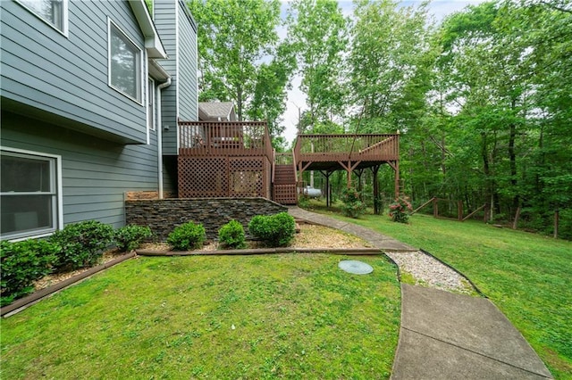 2281 Carlan Rd, Jasper, GA 30139 - view of green lawn featuring a wooden deck and stairs