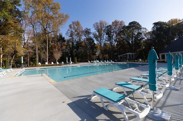 view of swimming pool with a patio area