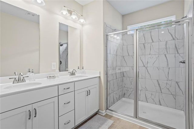 359 Crider Ct, Woodstock, GA 30188 - bathroom featuring a stall shower and double vanity