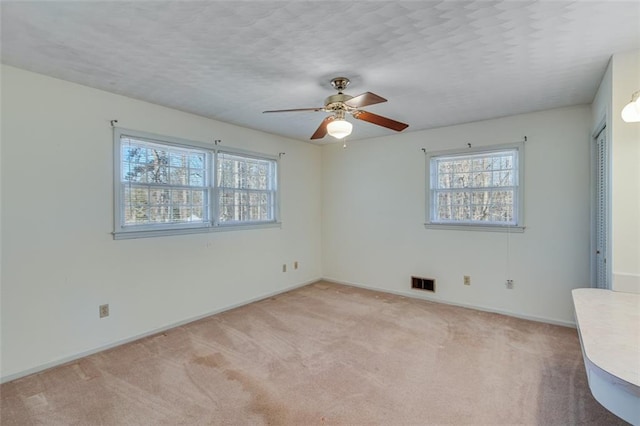 unfurnished room with light colored carpet, plenty of natural light, and a textured ceiling