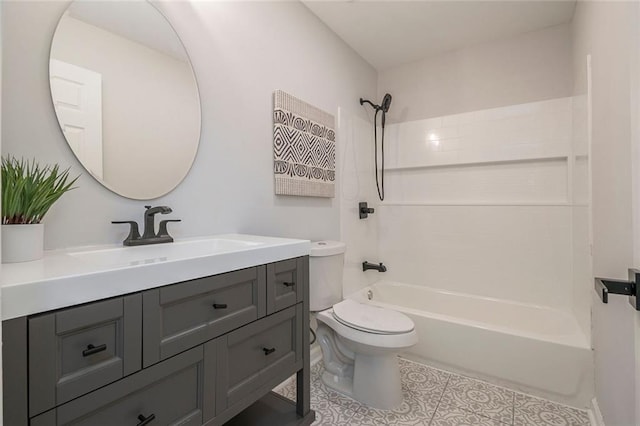 bathroom with toilet, shower / bath combination, and vanity