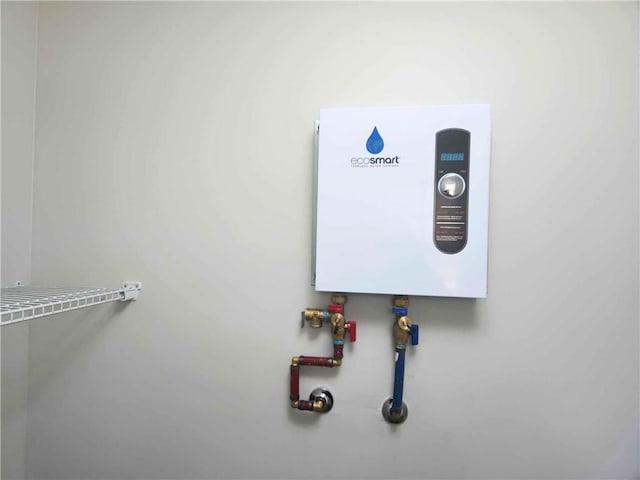 details featuring tankless water heater