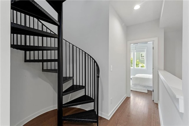 415 Gartrell St SE Unit 15, Atlanta, GA 30312 - staircase with hardwood / wood-style floors and recessed lighting