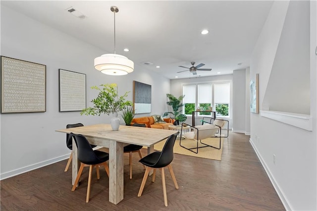 415 Gartrell St SE Unit 15, Atlanta, GA 30312 - dining area featuring recessed lighting, ceiling fan, and dark wood-style flooring