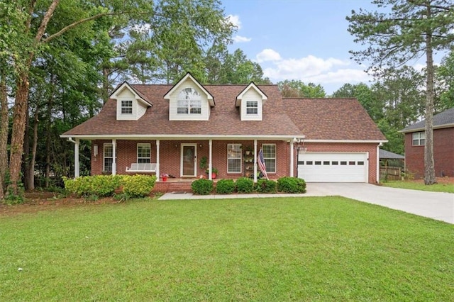 75 Mcpherson Ln, Bremen, GA 30110 - cape cod house featuring concrete driveway, a front lawn, covered porch, a garage, and brick siding