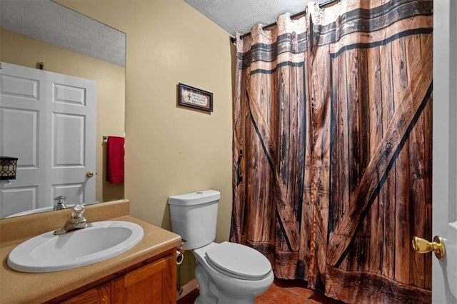75 Mcpherson Ln, Bremen, GA 30110 - bathroom featuring a textured ceiling, vanity, tile patterned floors, and a shower with shower curtain