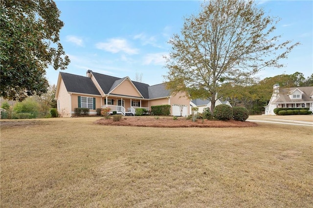 view of front of property with covered porch and a front lawn