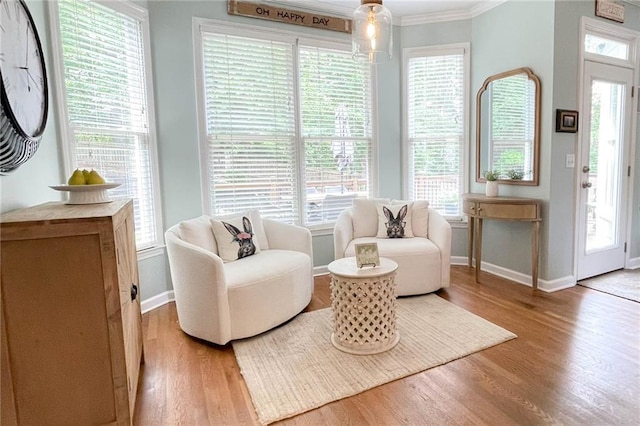310 Hillpine Dr, Woodstock, GA 30189 - living area featuring ornamental molding, baseboards, and wood finished floors
