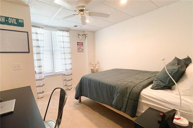 310 Hillpine Dr, Woodstock, GA 30189 - bedroom with carpet, a ceiling fan, a paneled ceiling, and recessed lighting