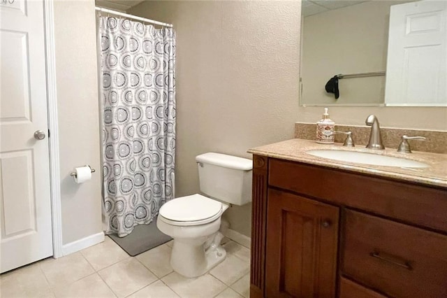 310 Hillpine Dr, Woodstock, GA 30189 - bathroom with vanity, tile patterned flooring, toilet, baseboards, and curtained shower