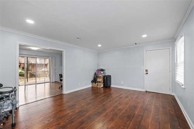 3626 Buford Hwy NE Unit C1, Brookhaven, GA 30329 - unfurnished living room with healthy amount of natural light, hardwood / wood-style floors, ornamental molding, recessed lighting, and baseboards