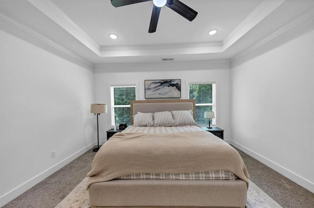 1021 Windsor Creek Dr, Madison, GA 30650 - carpeted bedroom with crown molding, a raised ceiling, ceiling fan, and recessed lighting