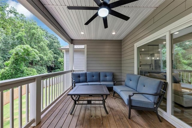 1021 Windsor Creek Dr, Madison, GA 30650 - wooden terrace with an outdoor hangout area and ceiling fan