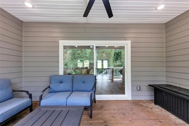 1021 Windsor Creek Dr, Madison, GA 30650 - wooden terrace featuring ceiling fan and an outdoor living space