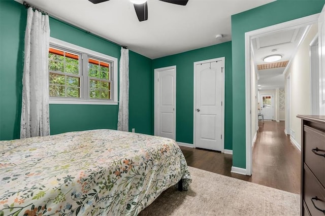 1630 Park Ln, Marietta, GA 30066 - bedroom featuring dark wood-type flooring, baseboards, and ceiling fan