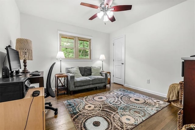 1630 Park Ln, Marietta, GA 30066 - office area featuring ceiling fan, wood finished floors, and baseboards