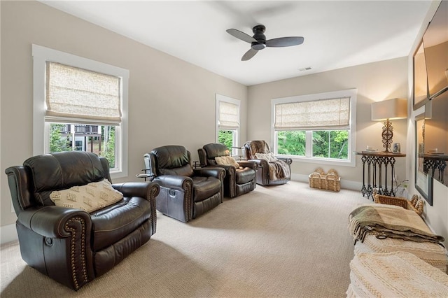 131 Forsyth Park Ln, Woodstock, GA 30188 - carpeted living room featuring ceiling fan