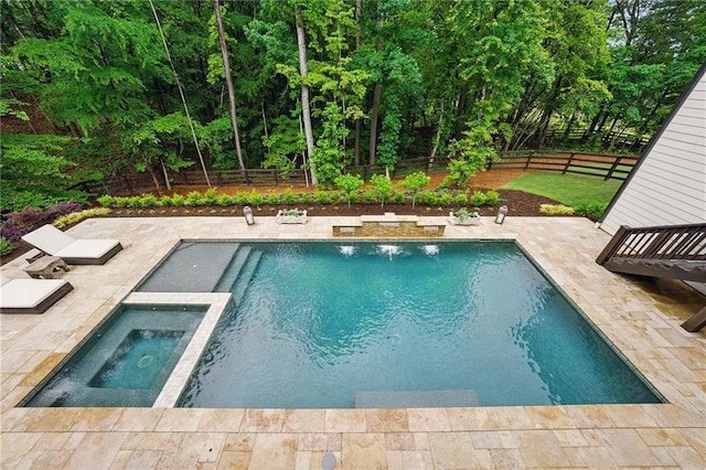 131 Forsyth Park Ln, Woodstock, GA 30188 - view of swimming pool featuring a fenced backyard, a patio, and a pool with connected hot tub
