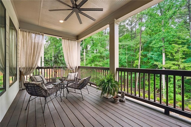 131 Forsyth Park Ln, Woodstock, GA 30188 - wooden terrace featuring a ceiling fan and an outdoor hangout area