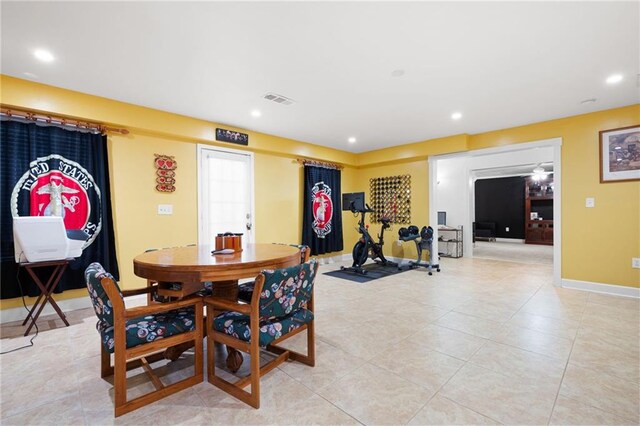 dining room with visible vents and recessed lighting