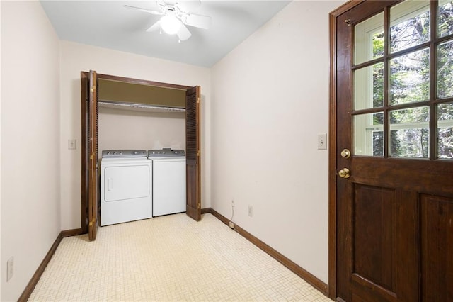 4140 Westchester Xing NE, Roswell, GA 30075 - laundry room with baseboards, a ceiling fan, separate washer and dryer, and laundry area