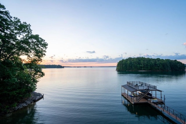 view of dock featuring a water view