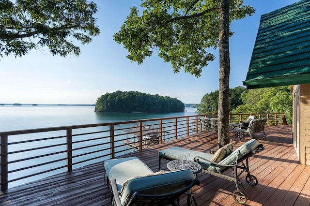 deck with a water view